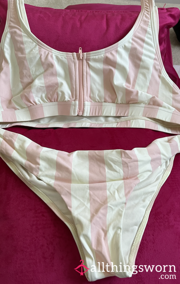 Pink And White Stripy Bikini - Customised To Your Desires 😈