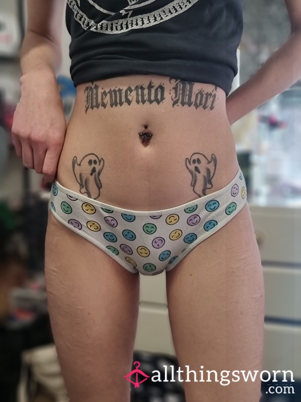 ♡ White And Multicolor Smiley Face Print Cotton Panties ♡ Size 12 ♡ 24hr/12hr/video Request Wear ♡