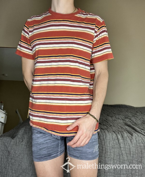 1 WEEK WORN T-SHIRT From A Sk*ter Jock Twink (orange Striped)