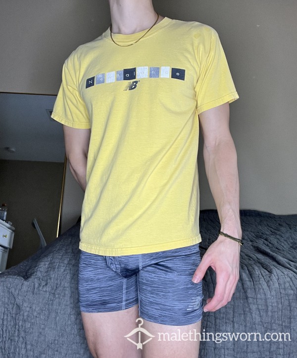 1 WEEK WORN T-SHIRT From A Sk*ter Jock Twink (yellow New Balance)