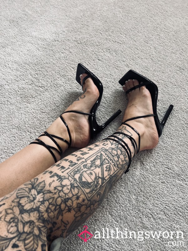 10 Pics Of My Perfect Feet Wearing Black Strappy Heels
