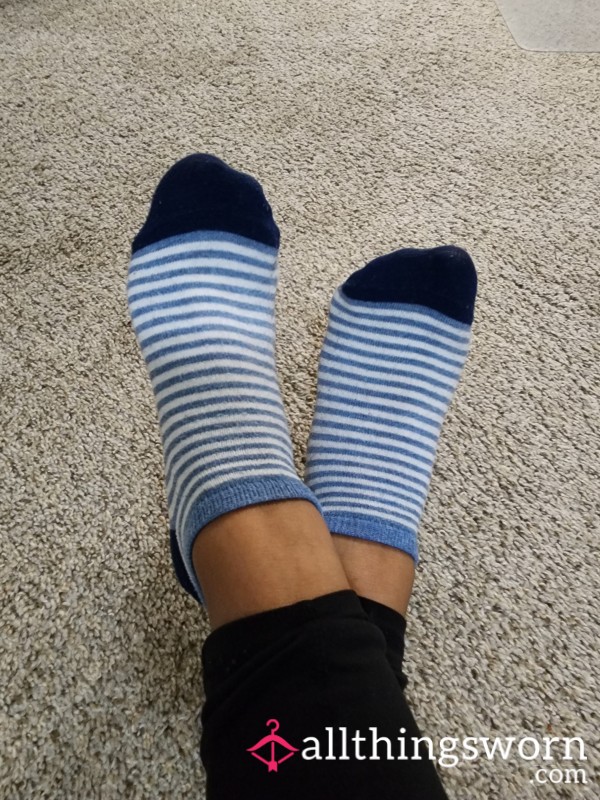 2 Day Smelly Worn Blue Striped Ankle Socks