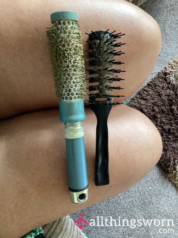 2 Used Hairbrushes With Hair