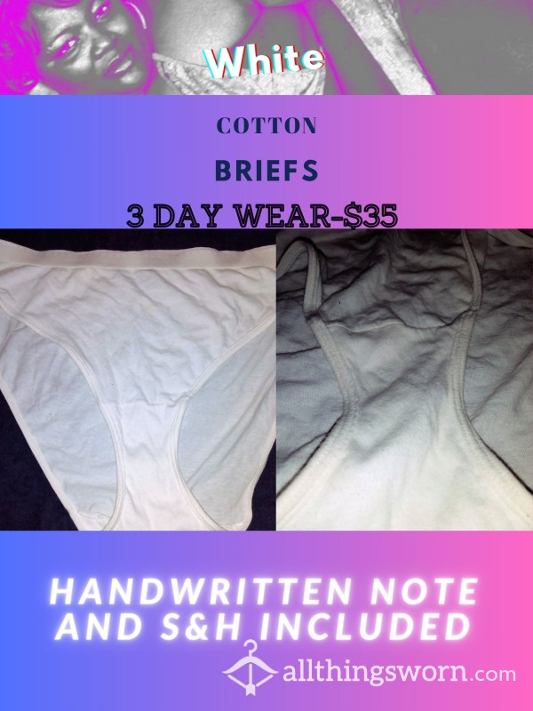 3 Day Wear White Cotton Briefs