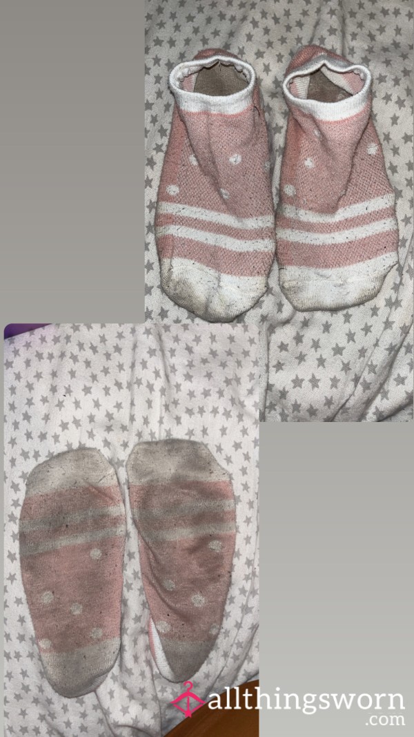 4 Day Worn Dirty Pink And White Socks