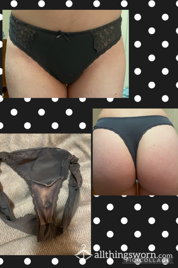 48hr Worn Black Lace And Nylon Panties