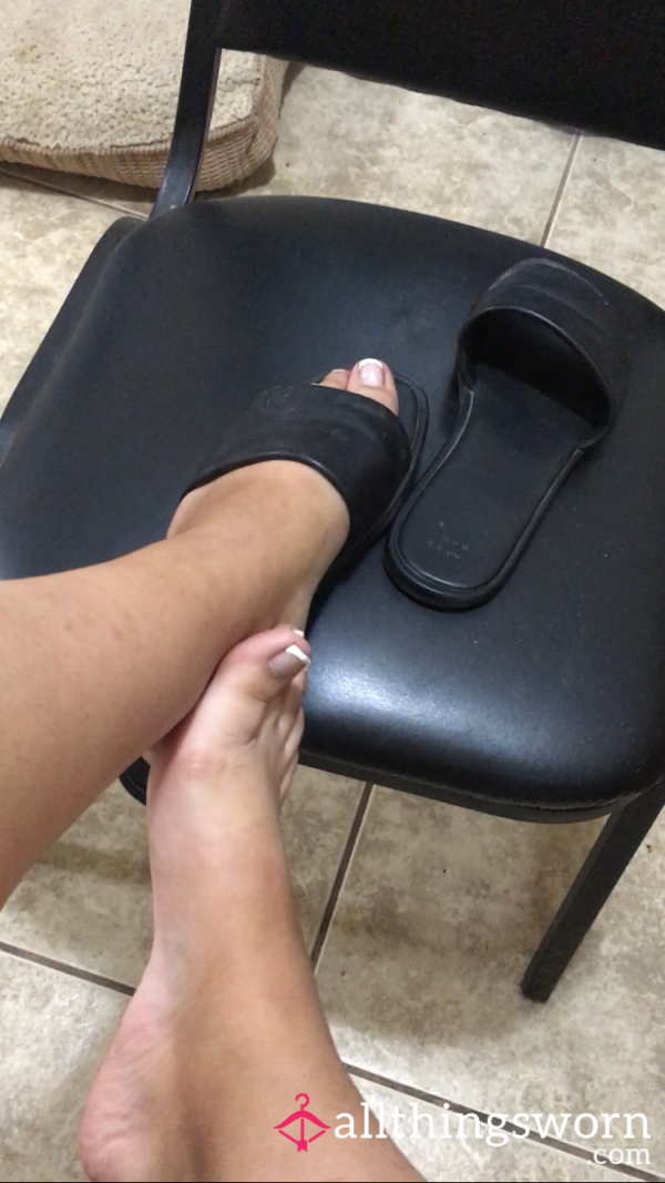$5 For A 5 Minute Foot Play Video In Black Flat Sandals.
