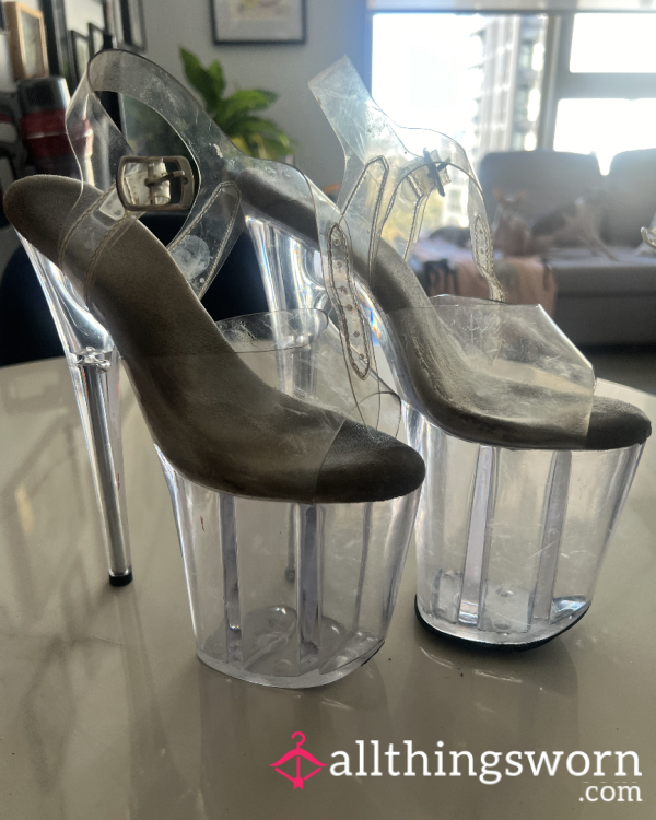 8 Inch Stripper Shoe Pleasers - Clear (one Sole Missing)