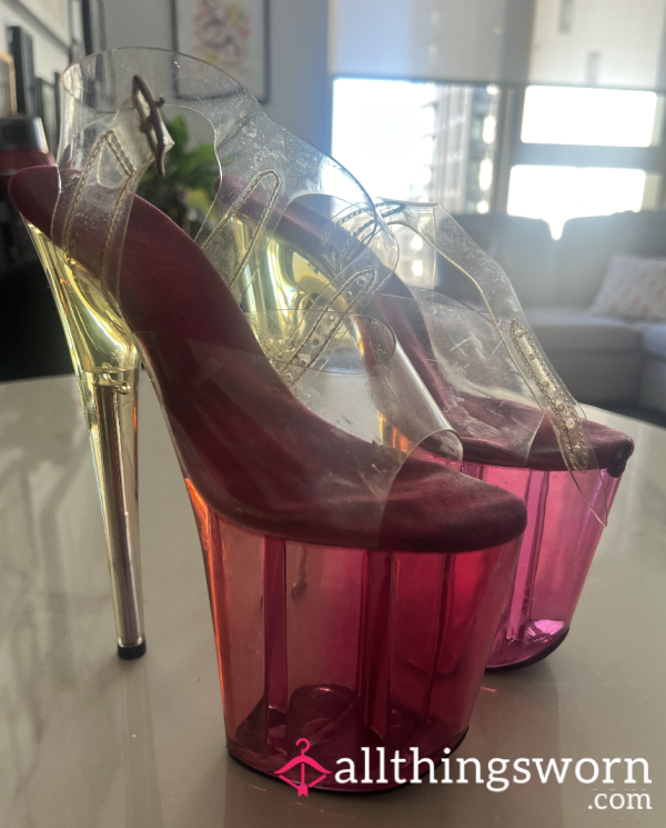 8 Inch Stripper Shoe Pleasers - Pink Yellow Ombre
