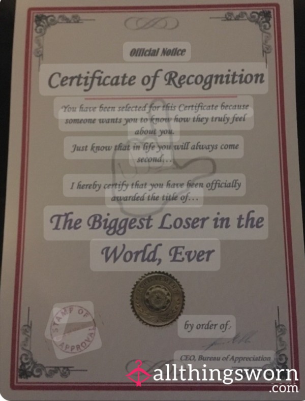 Are You The World's Biggest Loser? Let's Get That Certified