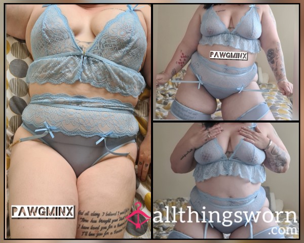 Baby Blue Lace/mesh Lingerie Set