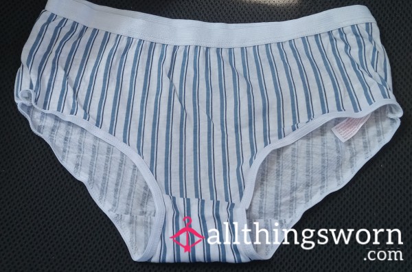 Basic Cotton/nylon Blend Briefs.  White With Blue Pinstripes.   Size Small.