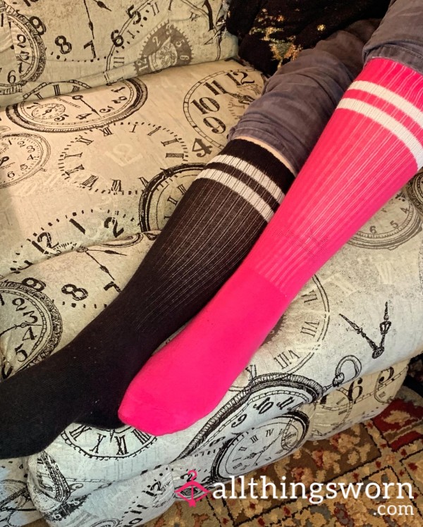 Black And Pink Knee Socks