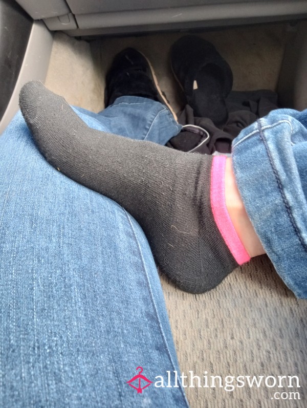 Black Ankle Socks W/ Pink Top