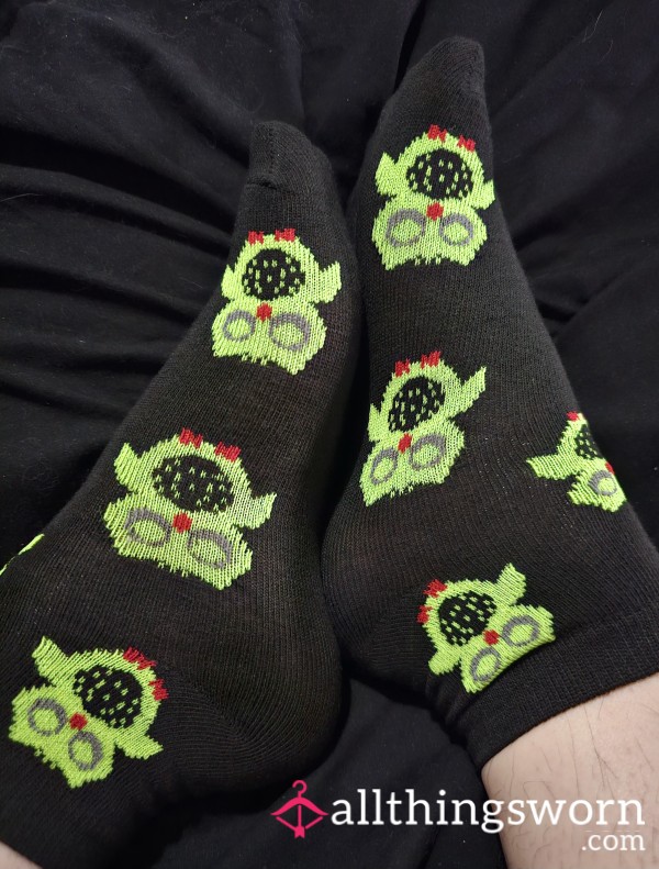 BBW Black Ankle Socks With Colorful Owls