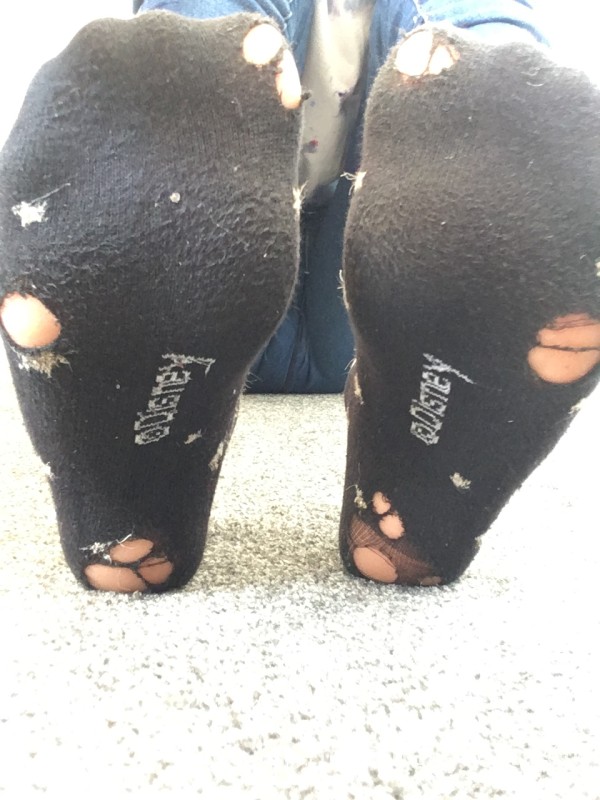 Black Ankle Socks, Worn Through, Holey, Mouse Character