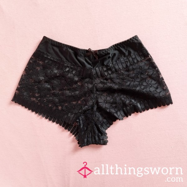 Black Flower Lace Boyshort Panties