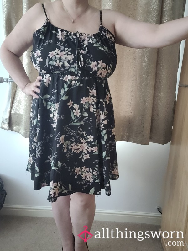 Black Flower Strap Dress