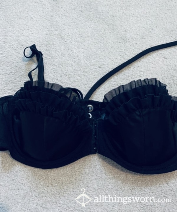 Black Corseted Burlesque Bra - Padded Cups