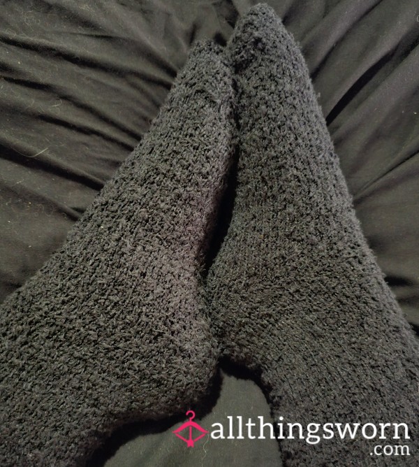 BBW Cozy Black Fuzzy Crew Socks - Customization Ready For A New Home