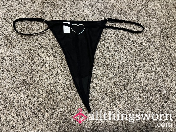 Black G String With Silver Heart