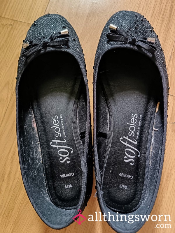 Black Glitter Ballet Flats. Dirt, Dust, Pet Hair Disgrace Inside.