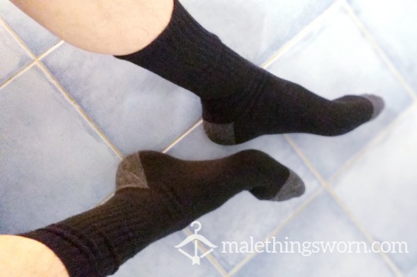 Black & Grey Cushioned Ribbed Crew Socks