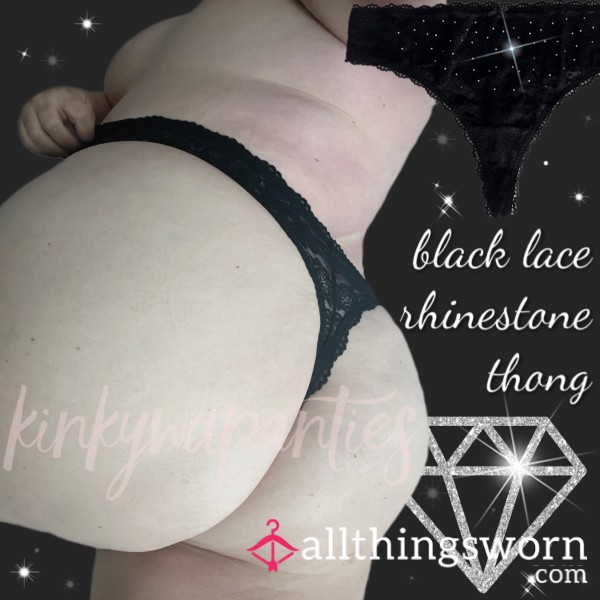 Black Lace Rhinestone Thong - Includes 48-hour Wear & U.S. Shipping