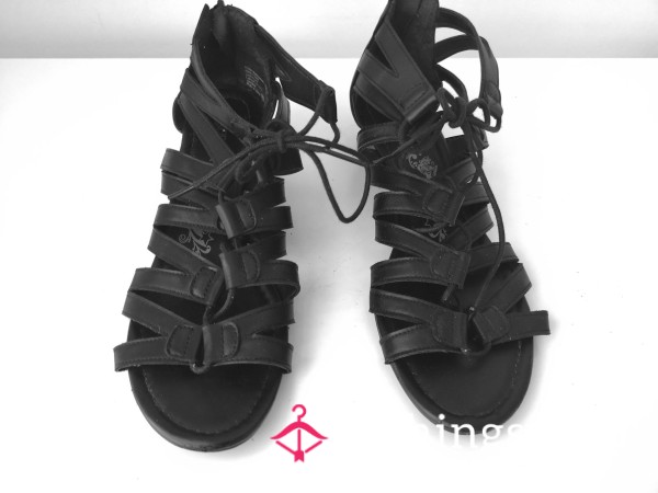 Black Lace-up Top Sandals