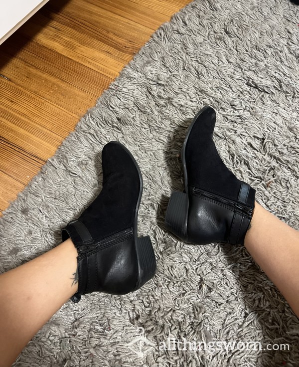 Well Worn Size 6.5 Black Suede Leather Booties