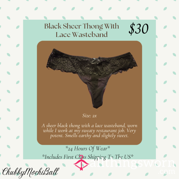 BBW Black Sheer Thong With Lace Wasteband