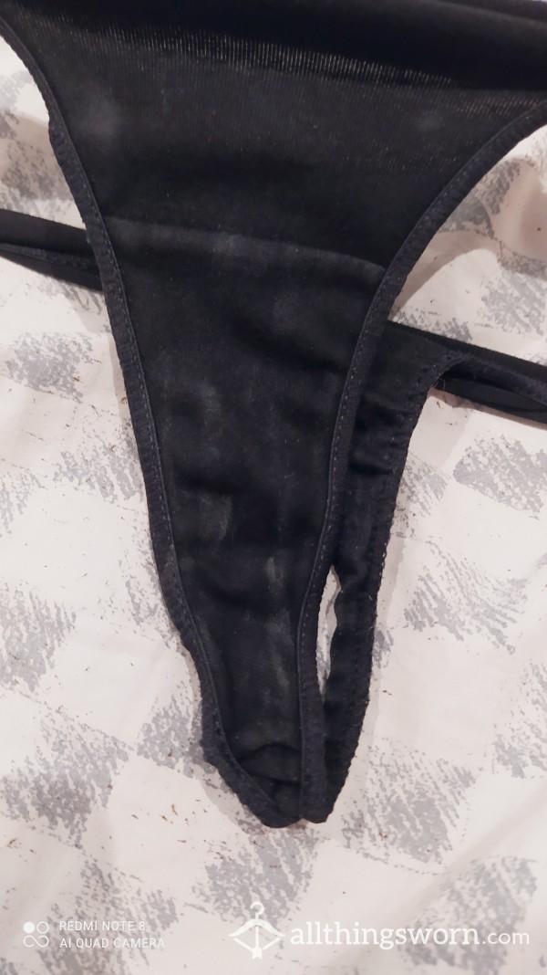 Black Simple Thong With Pu**y Juice! 🖤