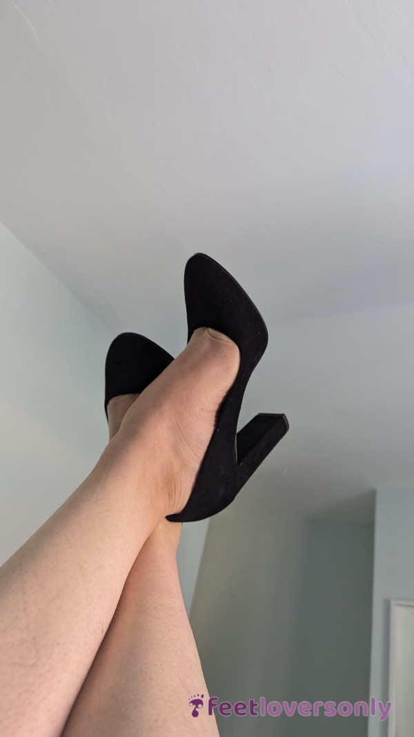 Black Suede Chunky High Heel - Size 7