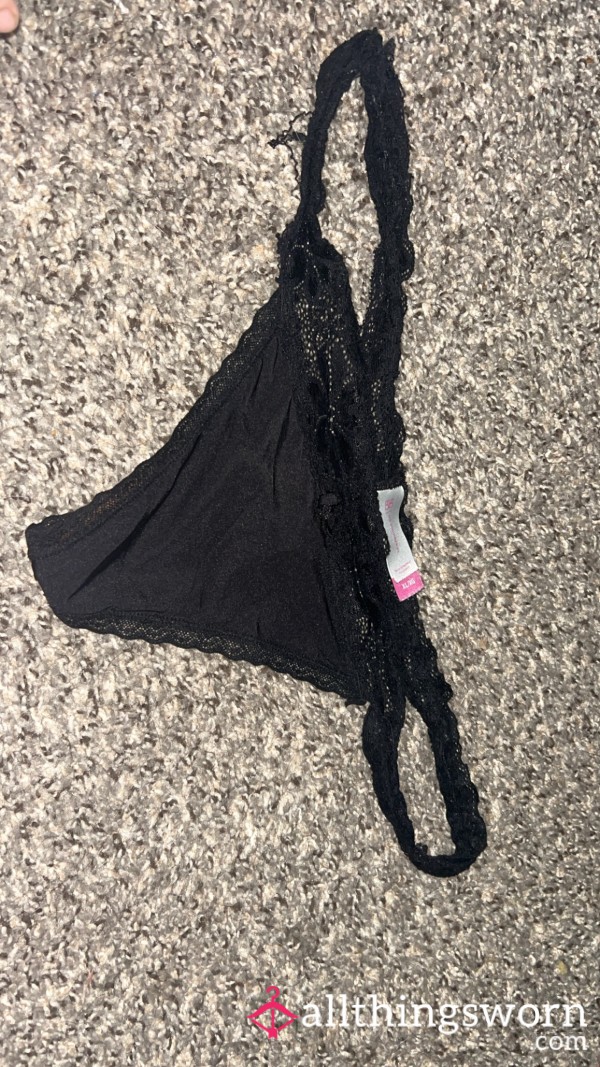 Black Thong With Lace Details