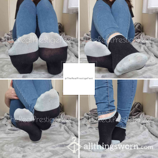 Old Black Trainer Socks With Light Blue Coloured Toe And Heel | Standard Wear 48hrs | Includes Pics & Clip | Additional Days Available | See Listing Photos For More Info - From £16.00 + P&P