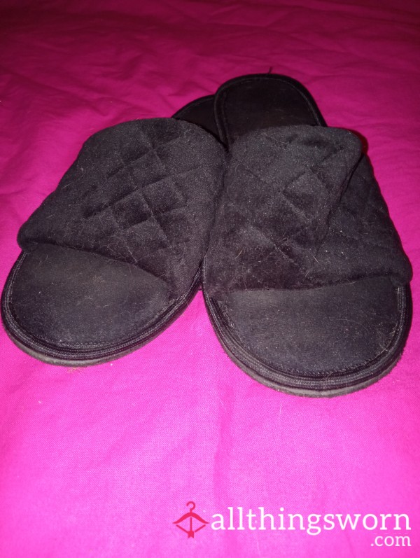 Black Worn Out House Slippers