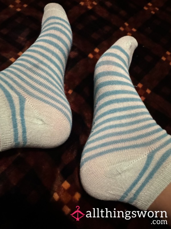 Blue And White Striped Socks