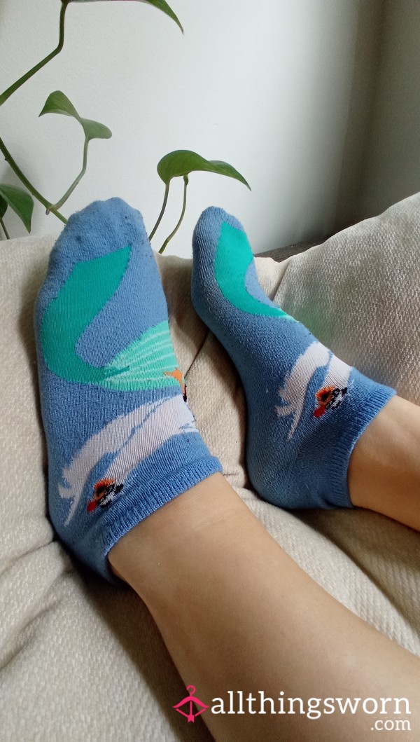 Blue Ankle Socks W Cartoon Characters