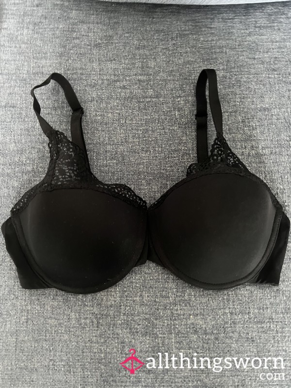 Black Cotton Bra With Lace