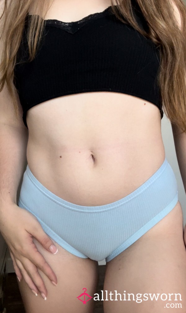 Blue Cotton Ribbed Bikini Panties