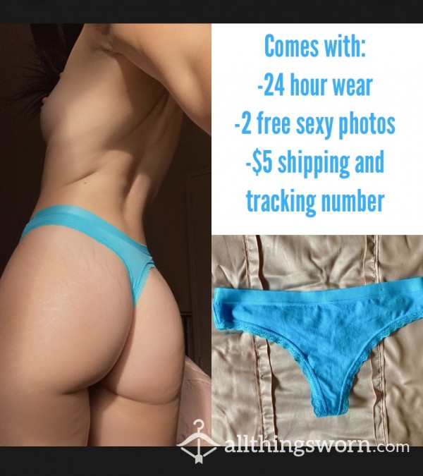 Blue Cotton Thong