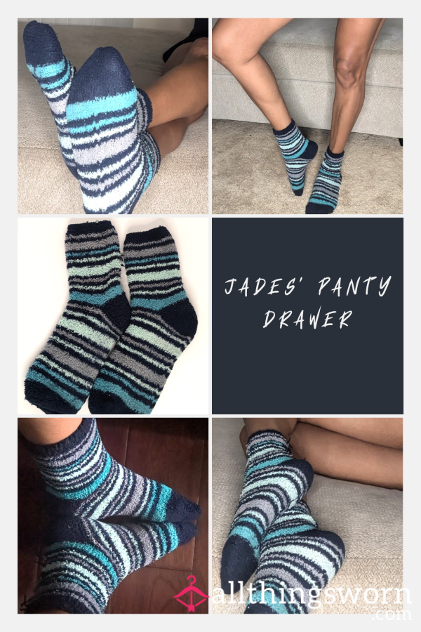 Blue Striped Fuzzy Socks