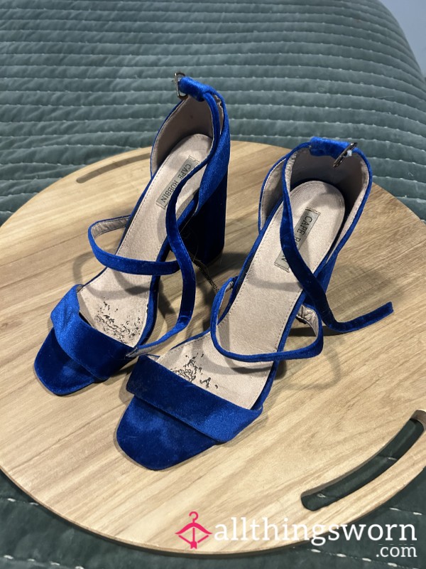 Blue Velvet Strappy Heels - US Size 10