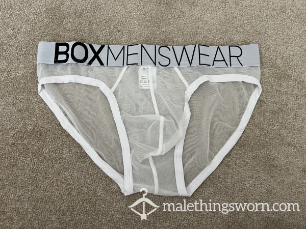 Box Mesh White Grey Briefs Medium