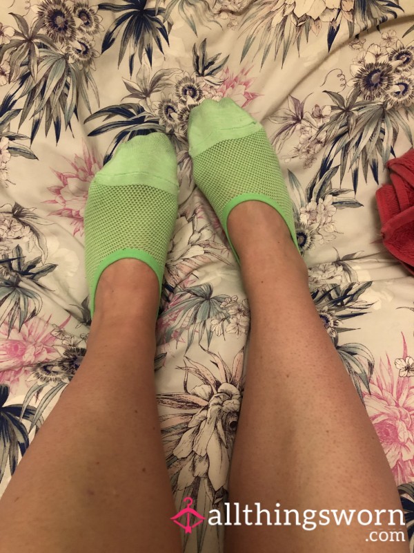 Bright Green Worn Trainer Socks