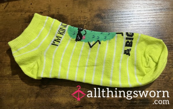 Bright Yellow “I’m Kind Of A Big Dill” Striped Ankle Socks - Includes US Shipping & 24 Hr Wear