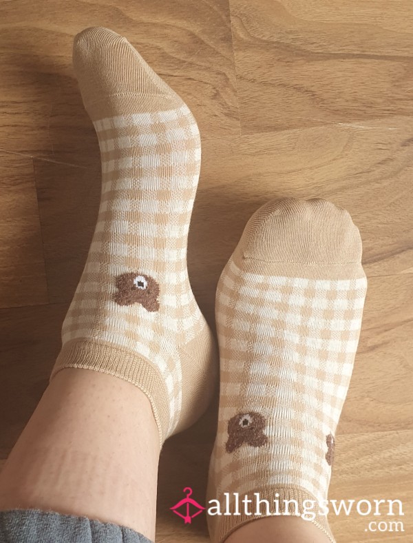 🤍🤎 Brown Cotton Socks With Checkered Pattern 🤎🤍