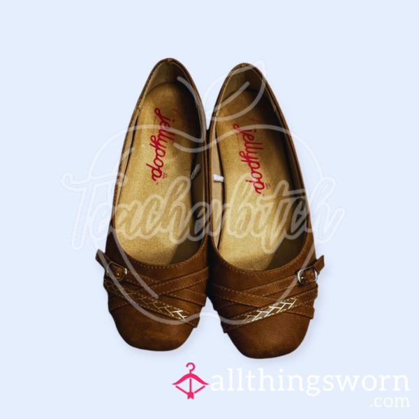 Brown Leather Flats | US Size 6.5 | Jellypop Brand