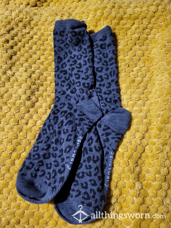 Calf Length Grey Cheetah Socks - 1 Save