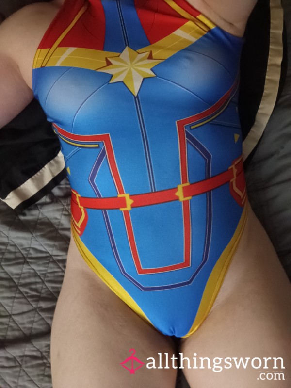 Captain Marvel Cosplay Bodysuit Open Crotch